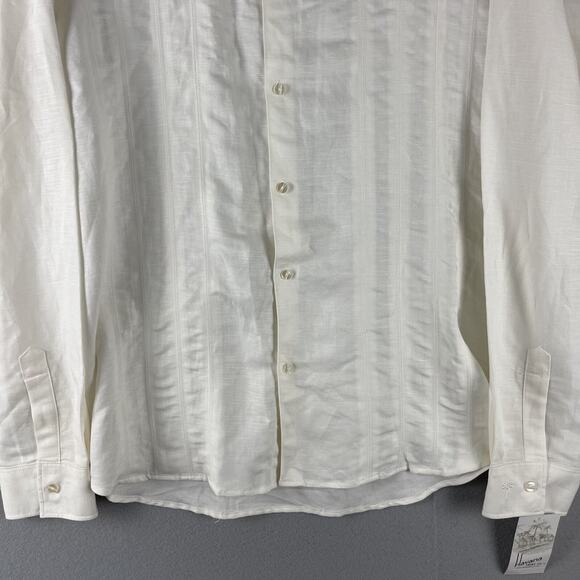 Havana Linen Blend Shirt Mens XXL Ivory Button Up Guayabera Tropical Aloha NEW - Picture 3 of 12